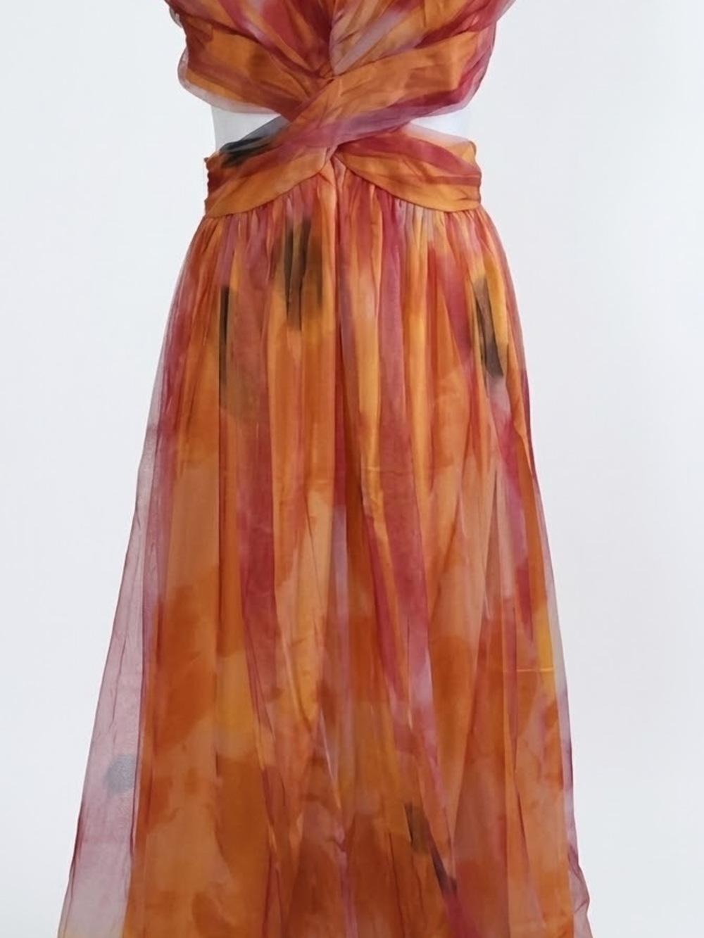 SHEIN Sunset Ombre Watercolor Mesh Cutout Open Back Maxi Dress S